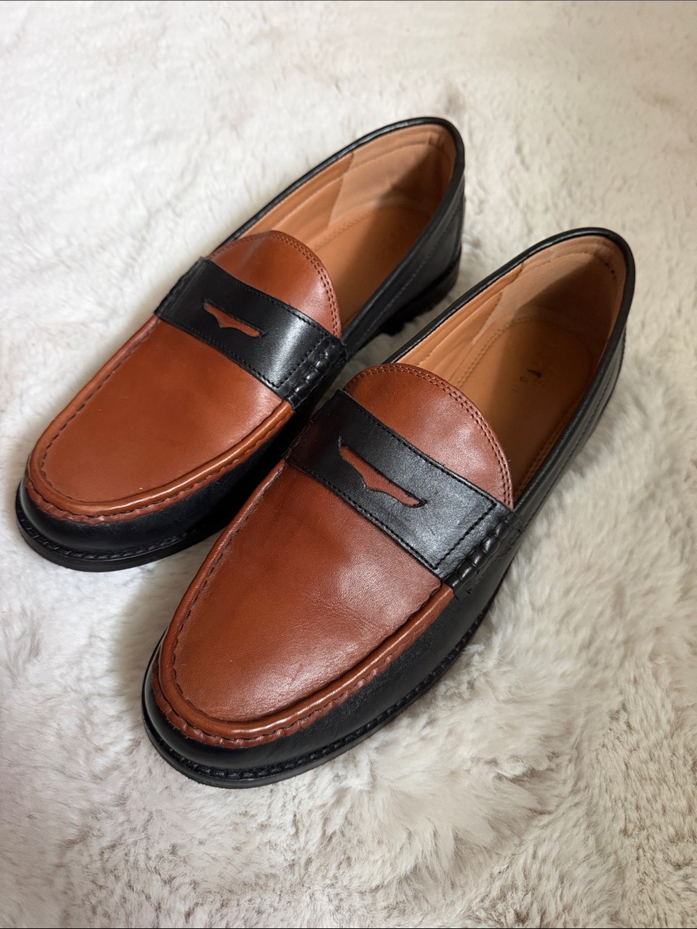 Men's Two-Tone Brown and Black Leather Penny Loafers Sz 11